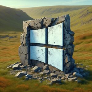logo windows en ruines dans une prairie